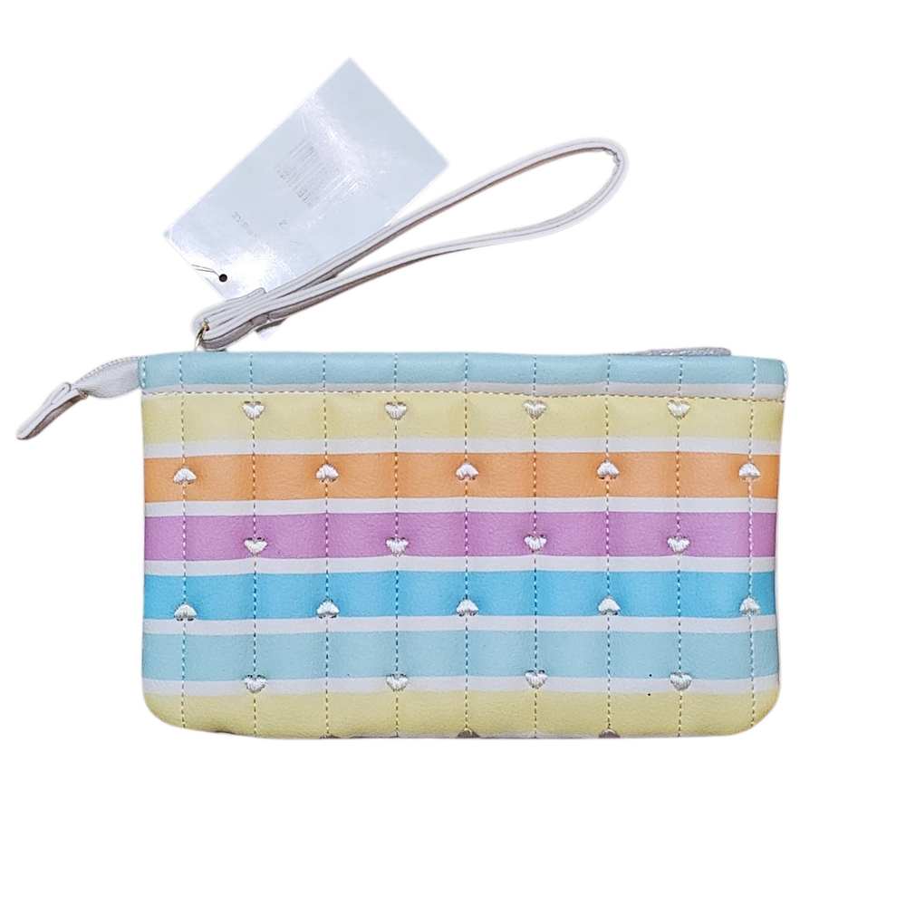 Luv Betsey by Betsey Johnson Double Pouch Wristlet Lined Rainbow Hearts